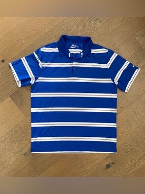 Nike Men's Royal Blue and White Striped Golf Polo